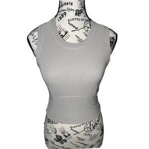 Move Theology Ribbed Contour Racerback Cropped Tank Top Beige‎ Gray Small